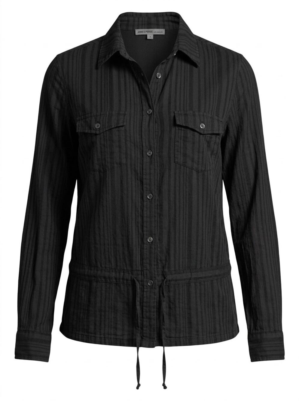 James Perse Black Collared Military Button-Up Shirt Women Size 3